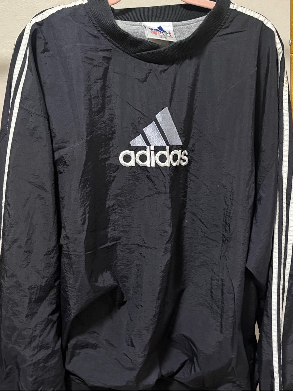 90s Vintage adidas Black Crewneck  with White and Blue Logo